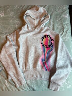 Justice Gray Pullover Hoodie with Subtle Pink Logo